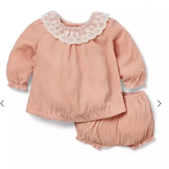 Janie & Jack Baby Girl Velvet Collared Matching Set - Picture 1 of 3